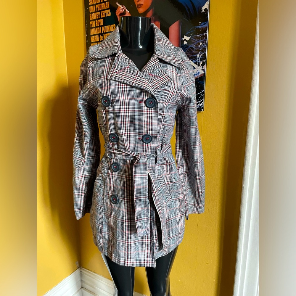 Plaid Double-Breasted Women's Trench ( Small)